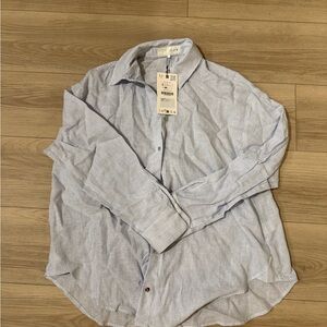 Zara Light Blue Striped Button Down Shirt